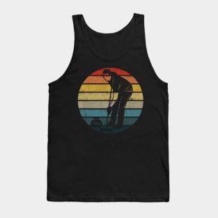 Curling Silhouette On A Distressed Retro Sunset design Tank Top